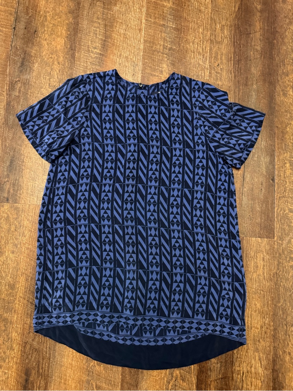 Madewell 1937 100% Silk Navy Blue Geometric Print Blouse Top XS